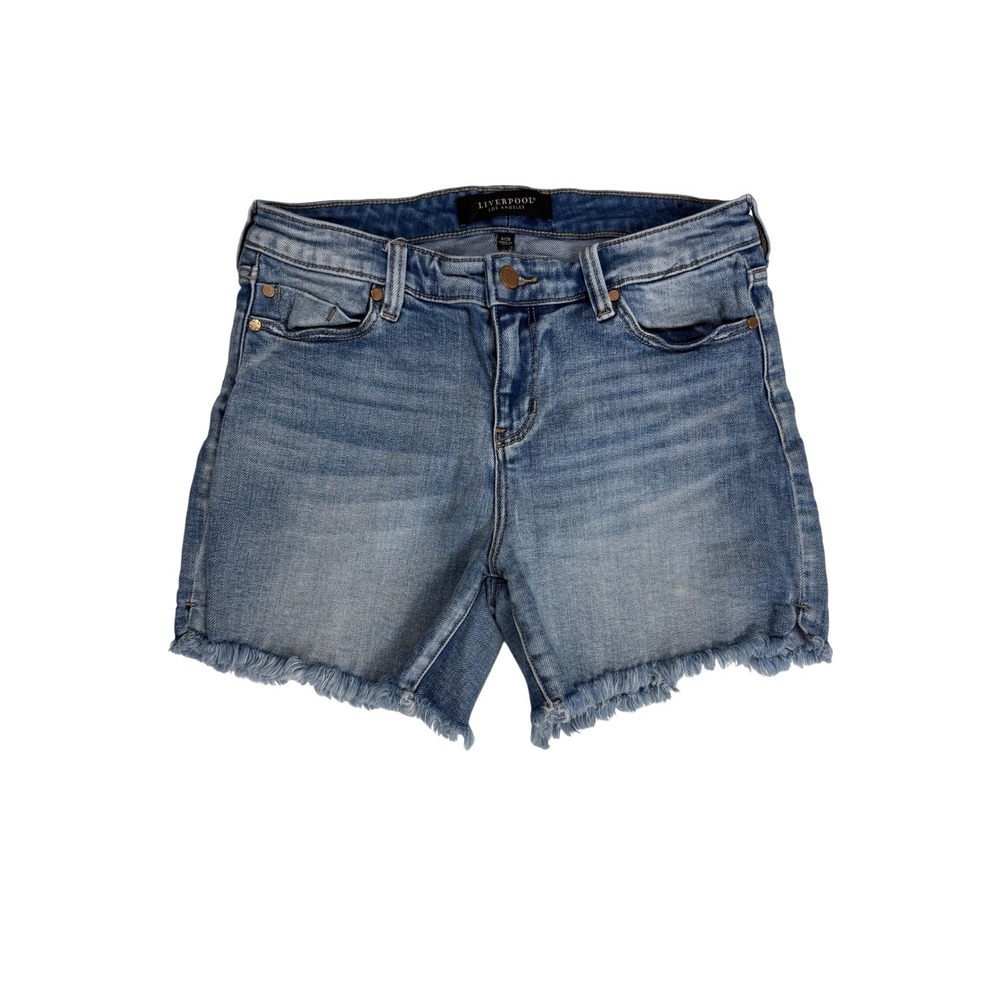 Liverpool Los Angeles Womens Medium Wash Frayed Hem‎ Denim Shorts Size 6 28 Blue
